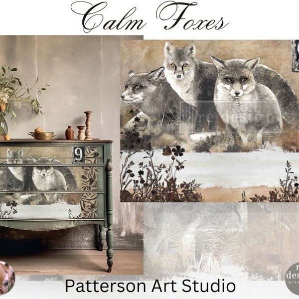 CALM FOXES - New! -  Redesign with Prima A1 Decoupage Fiber -  Fine Art Decor Paper - Calm Foxes - 23.4"x33.1"