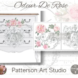 ODEUR DE ROSE - Redesign with Prima Rub on new Maxi Sized Transfer furniture decal - Odeur De Rose- two 12" x 12" Sheets