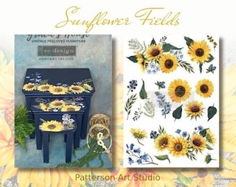 Rub on Furniture Transfer, Furniture Decal, Redesign with Prima,  Sunflower Fields 25" x36"