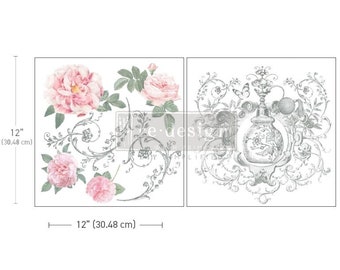 New! ODEUR DE ROSE - Redesign with Prima Rub on new Maxi Sized Transfer furniture decal - Odeur De Rose- two 12" x 12" Sheets