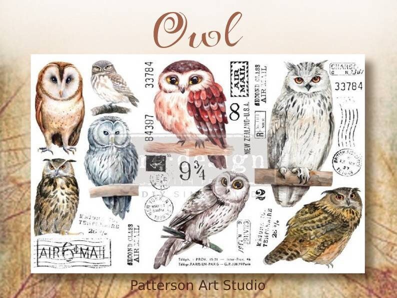 OWL - Redesign with Prima Rub on Furniture BIRD Small Transfer Decal -  18" x12"