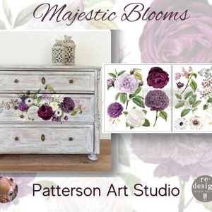 New! MAJESTIC BLOOMS - Redesign with Prima Rub on new Maxi Sized Transfer furniture decal - Majestic Blooms  Two 12&quot; x 12&quot; Sheets