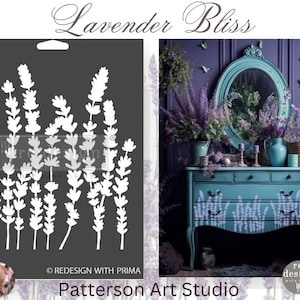 LAVENDER BLISS - Redesign with Prima Reusable Furniture 3D Decor Stencil - Lavender Bliss  9&quot;x 12&quot;