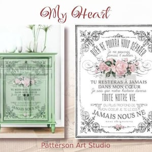 Rub on French Furniture Transfer, Paris Floral Furniture Decal, Redesign with Prima, My Heart   24" x 35"