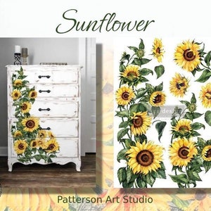 NEW!  - SUNFLOWER - New! Rub on Flower Furniture Transfer, Furniture Decal, Redesign with Prima - SUNFLOWER  24" x35"