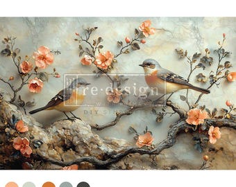 Bird Floral Decoupage Fiber Paper – Amber Echoes –  Redesign With Prima - 19.5″x30″ - 1 sheet.