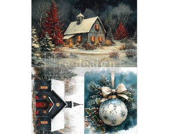 A4 Decoupage  Fiber Pack – Silent Timber Memoirs – Christmas - Redesign with Prima -  2 sheets, 8.3″x11.7″ each