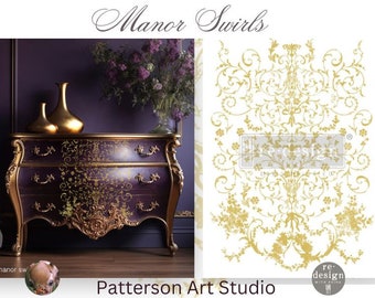 MANOR SWIRLS -  New! Kacha Gold Foil!  Rub on Furniture Transfer - No Water Decal - Redesign with Prima -  Manor Swirls 18" x 24"