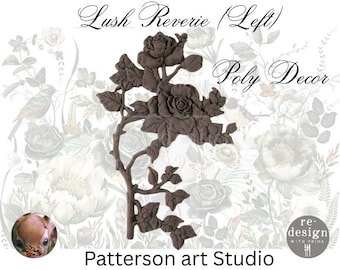 LUSH REVERIE - Left  - NEW! Decor floral Poly Bendable Furniture Appliqué - Redesign with Prima - Flexible Decor Poly - 10.5" x 7"