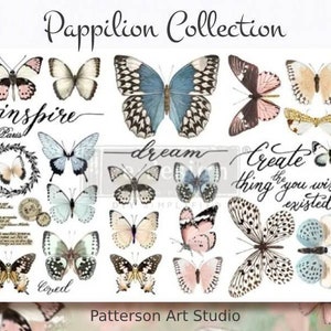 May include: A digital paper pack featuring a collection of butterfly illustrations with various colors and patterns. The paper pack includes the text "Pappilion Collection", "inspire", "dream", "Create the thing you wish existed", and "Loved".