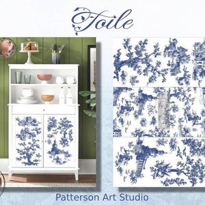 NEW!  - TOILE -  New! - Redesign with Prima Rub on Furniture - Blue Toile patterned - Small Transfer Decal - TOILE 18" x12"