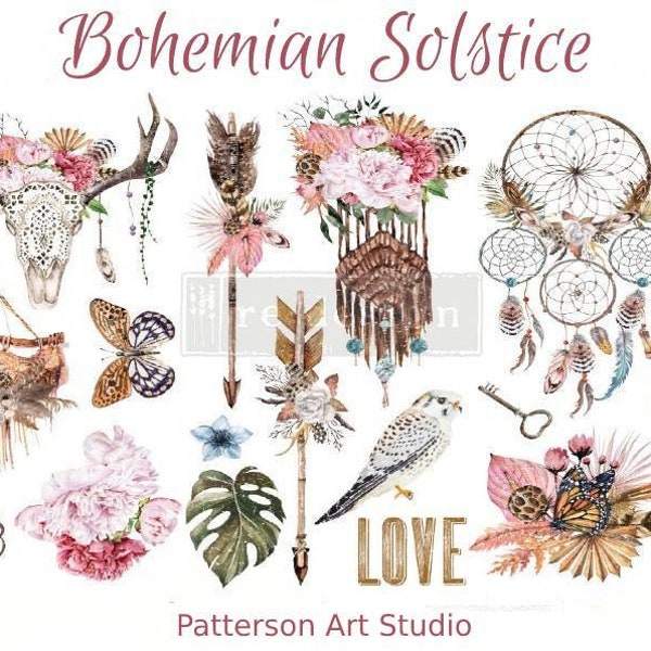 BOHEMIAN SOLSTICE - Redesign with Prima - Rub on Small Transfer for furniture or flower decal  18" x 12"
