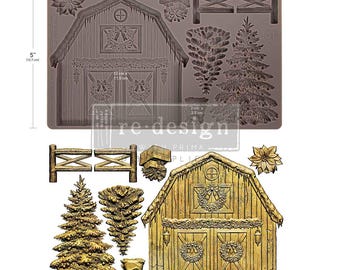 Homestead Holiday - Redesign with Prima Holiday Decor Mould - Farmhouse Barn Tree Fence Mold ®5″x8″x8mm