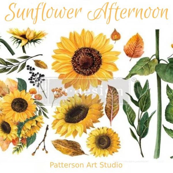 Sunflower Afternoon -  Redesign with Prima Rub on Flower Transfer for Furniture - Decor Decal,  3 Sheets!