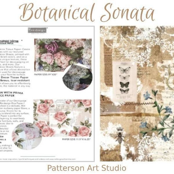 Redesign with Prima Decoupage Butterflies and floral Decor Rice Paper Botanical Sonata 11.5"x16.25"