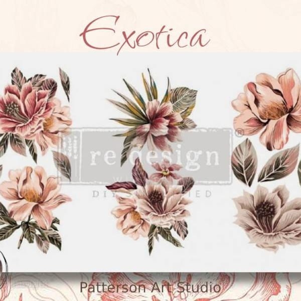 EXOTICA - Redesign with Prima - Rub on Small Floral Transfer for Furniture flower decal - Exotica "12" x 18"