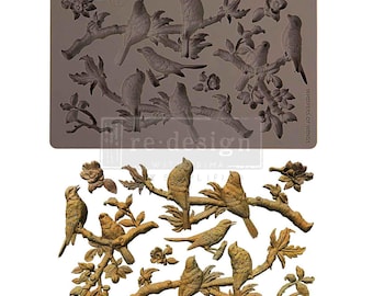 WHISPERS OF WINGS- New Redesign with Prima Bird Branch mold 5"x8" Silicone Decor Mould