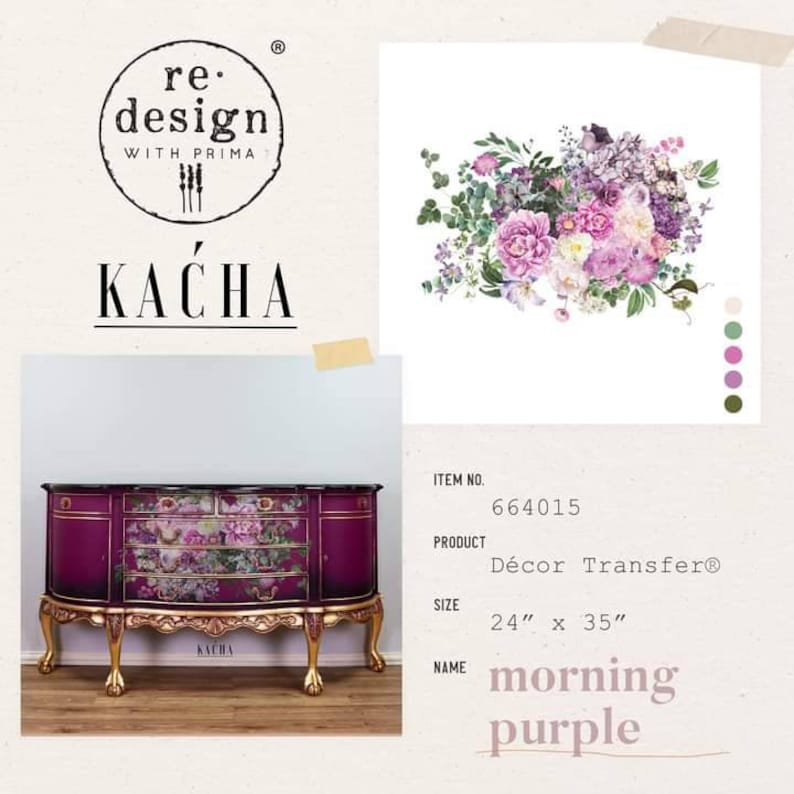 MORNING PURPLE Rub on Flower Furniture Transfer, Furniture Decal, Redesign with Prima Morning Purple 24 x 35 image 4