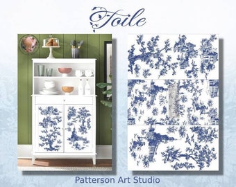 NEW!  - TOILE -  New! - Redesign with Prima Rub on Furniture - Blue Toile patterned - Small Transfer Decal - TOILE 18" x12"