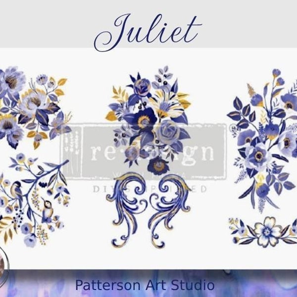 JULIET - Redesign with Prima - Rub on Small Botanical Transfer for Furniture Floral decal - Juliet "12" x 18"