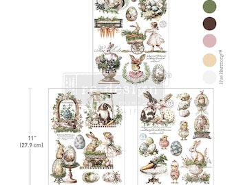 Garden Whimsy- Redesign with Prima Rub on Cottage Rabbit Furniture Decor Transfer - Spring Easter Bunny  - Three 8.5" x 11" Sheets