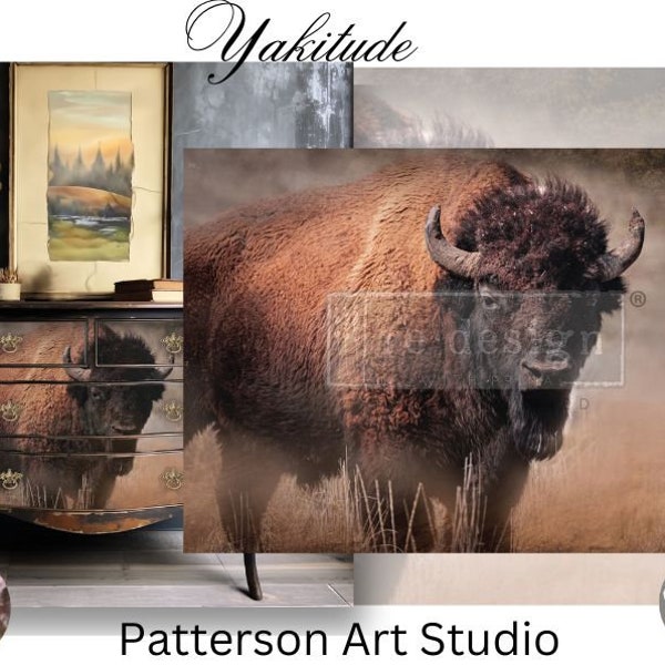 YAKITUDE - New! -  Redesign with  Western Buffalo Bison Ranch A1 Decoupage Fiber Paper -  Fine Art Decor Paper - Yakitude - 23.4"x33.1"