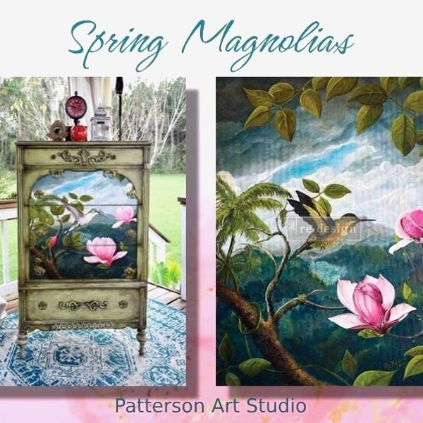 NEW!  - SPRING MAGNOLIAS - New! Redesign with Prima A1 Decoupage Rice Fine Art Decor Paper- Spring Magnolias 23.4"x33.1"