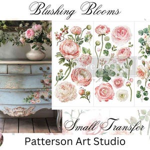 BLUSHING BLOOMS - New!  Redesign with Prima - Rub on Small Transfer for furniture -  Pink  Floral Transfer decal  18" x 12"