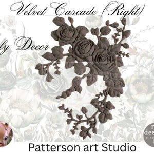 VELVET CASCADE Right Facing - NEW! Decor floral Poly Bendable Furniture Appliqué - Redesign with Prima - Flexible Decor Poly - 9.5&quot; x 7&quot;