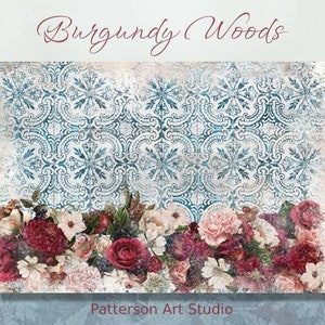 BOIS DE BOURGOGNE - Papier de riz relooké avec décoration florale Prima Decoupage - Bois de Bourgogne 11,5 x 16,25 po.