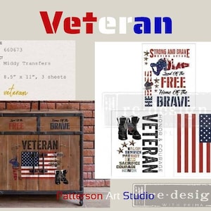 New! VETERAN - Redesign with Prima Rub on Mid Sized Transfer for furniture decal  - Veteran  - Three 8.5&quot; x 11&quot; Sheets