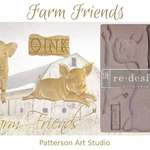 Silicone Mold - New! Farm Friends - Redesign with Prima mold 5&quot;x8&quot; Silicone Decor Mould