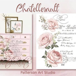 Rub on French Furniture Transfer, Paris Floral Furniture Decal, Redesign with Prima, Chatellerault24" x 31.5"
