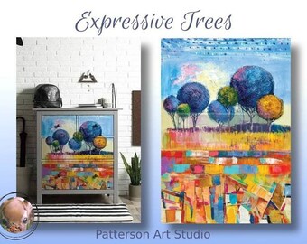 New! EXPRESSIVE TREES - Redesign with Prima A1 Decoupage Rice Fine Art Decor Paper - Expressive Trees  23.4"x33.1"