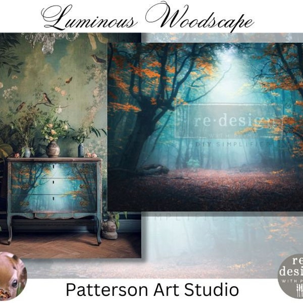 LUMINOUS WOODSCAPER - New! - Redesign with Prima A1 Decoupage Fiber - Fine Art Decor Paper  -  Luminous Woodscape 23.4"x33.1"