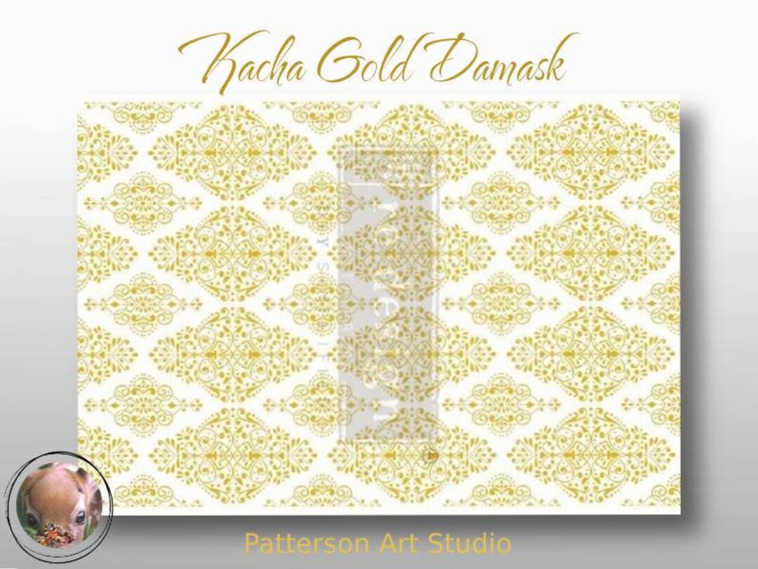 GOLDEN DAMASK Kacha Rub on Furniture Transfer, Furniture Decal, Kacha
