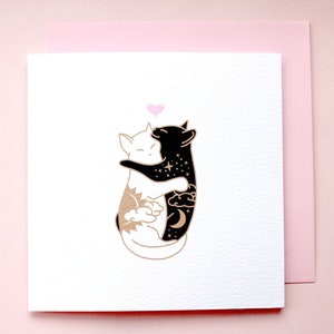 Day & Night Hugging cats card Anniversary card Cat love Card for wife girlfriend Cat valentines card Cat lady card I love you card Cute image 1