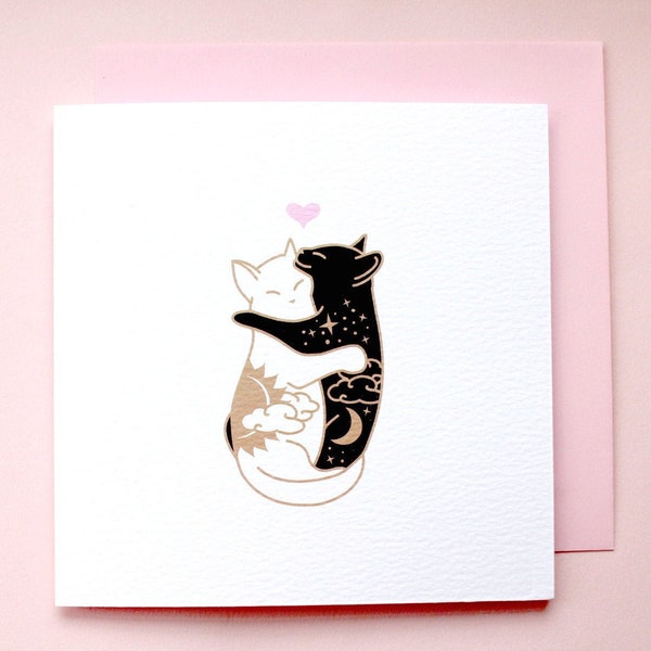 Day & Night Hugging cats card Anniversary card Cat love Card for wife girlfriend Cat valentines card Cat lady card I love you card Cute