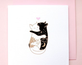 Day & Night Hugging cats card Anniversary card Cat love Card for wife girlfriend Cat valentines card Cat lady card I love you card Cute