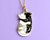 Day Night Hugging Cat Necklace Yin Yang Cat Moon Cat Cute
