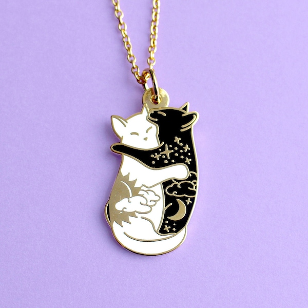 Jour et nuit étreindre chat collier Yin yang chat lune chat mignon collier chat amoureux bas farce chat dame cadeaux Constellation noir blanc