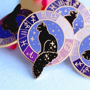 Zodiac cat enamel pin Black cat pin Celestial enamel pin Astrology pin Astrology gift Zodiac pin Magic pin Star pin Celestial jewellery