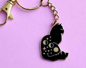 Celestial cat Key chain Star key chain Starry cat Moon key chain Moon phases key chain Galaxy cat Astrology cat Space cat Black cat