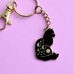 Celestial cat Key chain Star key chain Starry cat Moon key chain Moon phases key chain Galaxy cat Astrology cat Space cat Black cat