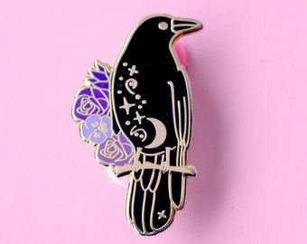 Raven Enamel Pin, Crow Enamel Pin