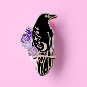 Raven Enamel Pin, Crow Enamel Pin image 1