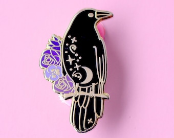 Raven Enamel Pin, Crow Pin,