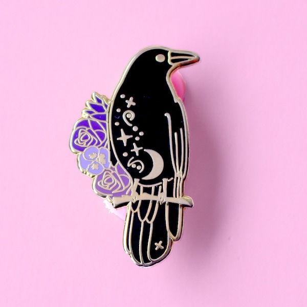 Raven Enamel Pin, Crow Pin,