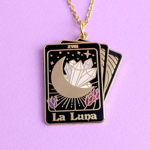 La Luna tarot card necklace, Purple witch magic moon necklace