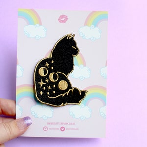 Black cat patch Iron on patch Embroidered patch Back patch Celestial cat Moon phases patch Moon patch Constellation Astrology patch Space